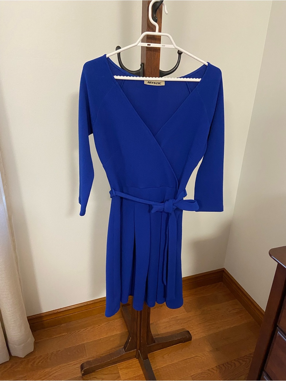 Mystic Royal Blue Long Sleeve Wrap Dress with Waist Tie